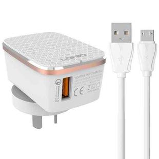 LDNIO A1204Q QC3.0 18W USB Fast Charger with 1m USB to Micro USB Cable, Plug Type:AU Plug(White Gold)