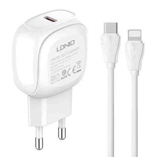 LDNIO A1206C PD27W USB-C / Type-C Fast Charger with 1m 8 Pin Cable, Plug Type:EU Plug(White)