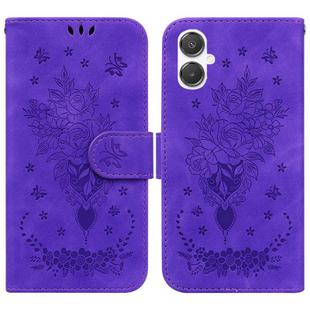 For Samsung Galaxy A25 5G / A25e JP Edition Butterfly Rose Embossed Leather Phone Case(Purple)