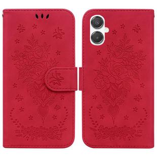 For Samsung Galaxy A25 5G / A25e JP Edition Butterfly Rose Embossed Leather Phone Case(Red)