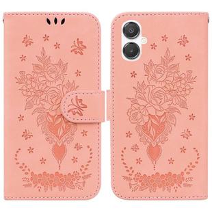 For Samsung Galaxy A25 5G / A25e JP Edition Butterfly Rose Embossed Leather Phone Case(Pink)
