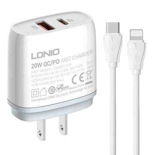 LDNIO Q229 QC3.0 / PD20W USB + Type-C Fast Charger with 1m Type-C to 8 Pin Cable, Plug Type:US Plug(White)