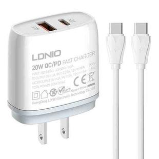 LDNIO Q229 QC3.0 / PD20W USB + Type-C Fast Charger with 1m Type-C to Type-C Cable, Plug Type:US Plug(White)