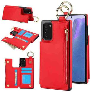 For Samsung Galaxy Note20 RFlD Anti-theft Double Buckle Ring Zipper Card Phone Case(Red)