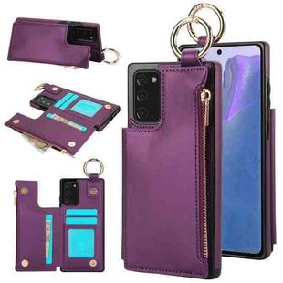 For Samsung Galaxy Note20 RFlD Anti-theft Double Buckle Ring Zipper Card Phone Case(Dark Purple)