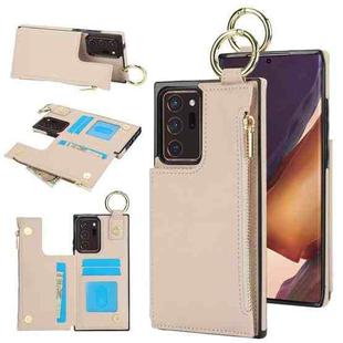 For Samsung Galaxy Note20 Ultra RFlD Anti-theft Double Buckle Ring Zipper Card Phone Case(White)