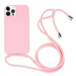 For iPhone 15 Pro Max Candy Colors TPU Protective Phone Case with Lanyard(Pink)