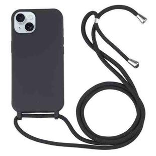 For iPhone 15 Plus Candy Colors TPU Protective Phone Case with Lanyard(Black)