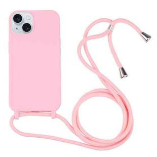 For iPhone 15 Candy Colors TPU Protective Phone Case with Lanyard(Pink)