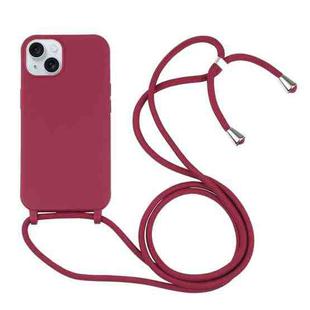 For iPhone 15 Candy Colors TPU Protective Phone Case with Lanyard(Red)