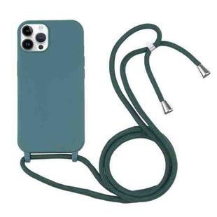 For iPhone 16 Pro Max Candy Colors TPU Protective Phone Case with Lanyard(Dark Green)