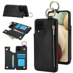 For Samsung Galaxy A12 RFlD Anti-theft Double Buckle Ring Zipper Card Phone Case(Black)