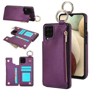 For Samsung Galaxy A12 RFlD Anti-theft Double Buckle Ring Zipper Card Phone Case(Dark Purple)