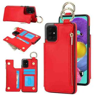 For Samsung Galaxy A71 4G RFlD Anti-theft Double Buckle Ring Zipper Card Phone Case(Red)