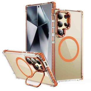 For Samsung Galaxy S24 Ultra 5G Rainbow Series Transparent MagSafe Lens Holder Phone Case(Orange)