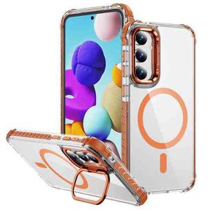 For Samsung Galaxy S23 FE 5G Rainbow Series Transparent MagSafe Lens Holder Phone Case(Orange)