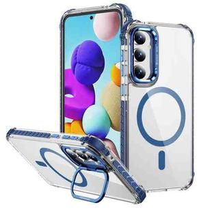 For Samsung Galaxy S23 FE 5G Rainbow Series Transparent MagSafe Lens Holder Phone Case(Blue)