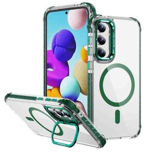 For Samsung Galaxy S23 FE 5G Rainbow Series Transparent MagSafe Lens Holder Phone Case(Green)