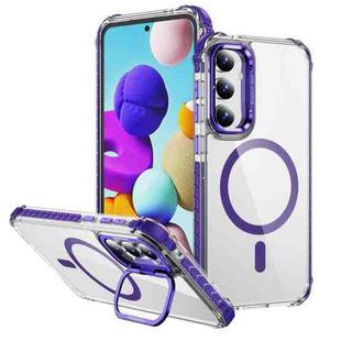 For Samsung Galaxy S23 FE 5G Rainbow Series Transparent MagSafe Lens Holder Phone Case(Purple)