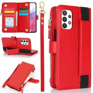 For Samsung Galaxy A52 Wristband Holder Zipper Purse RFID Leather Phone Case(Red)