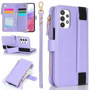 For Samsung Galaxy A72 Wristband Holder Zipper Purse RFID Leather Phone Case(Purple)