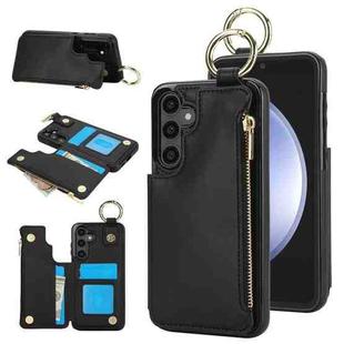 For Samsung Galaxy S23 FE 5G RFlD Anti-theft Double Buckle Ring Zipper Card Phone Case(Black)