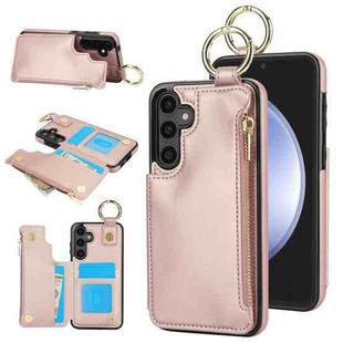 For Samsung Galaxy S23 FE 5G RFlD Anti-theft Double Buckle Ring Zipper Card Phone Case(Rose Gold)