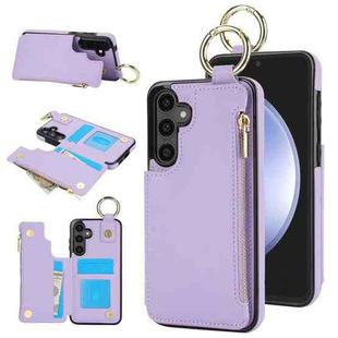 For Samsung Galaxy S23 FE 5G RFlD Anti-theft Double Buckle Ring Zipper Card Phone Case(Purple)