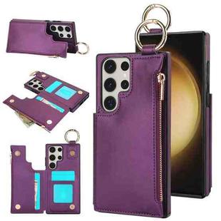 For Samsung Galaxy S23 Ultra 5G RFlD Anti-theft Double Buckle Ring Zipper Card Phone Case(Dark Purple)