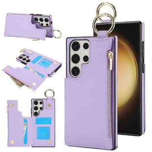 For Samsung Galaxy S23 Ultra 5G RFlD Anti-theft Double Buckle Ring Zipper Card Phone Case(Purple)