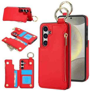 For Samsung Galaxy S24 5G RFlD Anti-theft Double Buckle Ring Zipper Card Phone Case(Red)