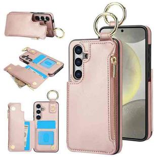 For Samsung Galaxy S24 5G RFlD Anti-theft Double Buckle Ring Zipper Card Phone Case(Rose Gold)