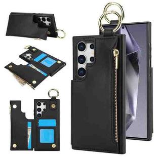 For Samsung Galaxy S24 Ultra 5G RFlD Anti-theft Double Buckle Ring Zipper Card Phone Case(Black)