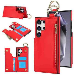 For Samsung Galaxy S24 Ultra 5G RFlD Anti-theft Double Buckle Ring Zipper Card Phone Case(Red)