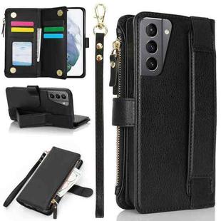 For Samsung Galaxy S21+ 5G Wristband Holder Zipper Purse RFID Leather Phone Case(Black)