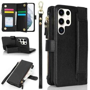 For Samsung Galaxy S22 Ultra 5G Wristband Holder Zipper Purse RFID Leather Phone Case(Black)