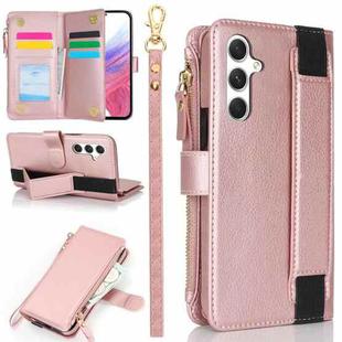 For Samsung Galaxy S23 FE 5G Wristband Holder Zipper Purse RFID Leather Phone Case(Rose Gold)
