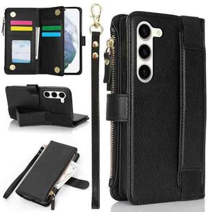 For Samsung Galaxy S23+ 5G Wristband Holder Zipper Purse RFID Leather Phone Case(Black)