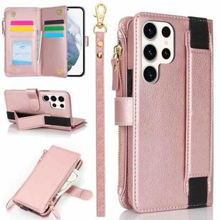 For Samsung Galaxy S23 Ultra 5G Wristband Holder Zipper Purse RFID Leather Phone Case(Rose Gold)