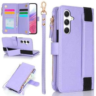 For Samsung Galaxy S24+ 5G Wristband Holder Zipper Purse RFID Leather Phone Case(Purple)
