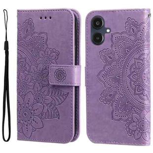 For Samsung Galaxy A25 5G Japan Version / A25e Seven-petal Flowers Embossing Leather Phone Case(Light Purple)