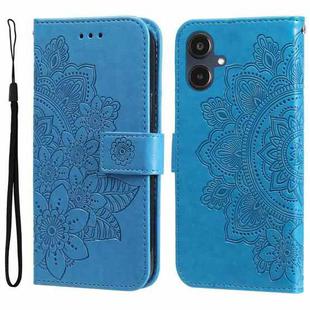 For Samsung Galaxy A25 5G Japan Version / A25e Seven-petal Flowers Embossing Leather Phone Case(Blue)