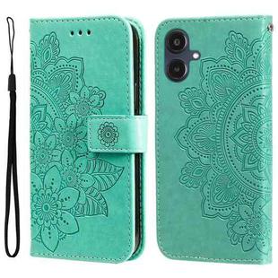 For Samsung Galaxy A25 5G Japan Version / A25e Seven-petal Flowers Embossing Leather Phone Case(Green)