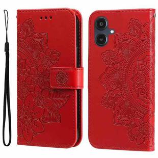 For Samsung Galaxy A25 5G Japan Version / A25e Seven-petal Flowers Embossing Leather Phone Case(Red)