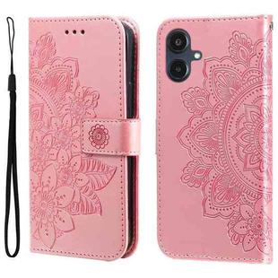 For Samsung Galaxy A25 5G Japan Version / A25e Seven-petal Flowers Embossing Leather Phone Case(Rose Gold)