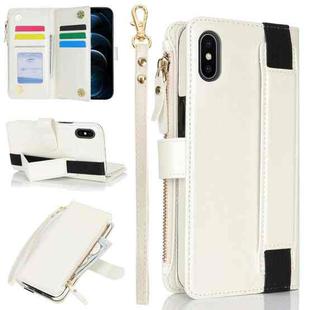 For iPhone XS / X Wristband Holder Zipper Purse RFID Leather Phone Case(White)