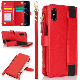 For iPhone XS Max Wristband Holder Zipper Purse RFID Leather Phone Case(Red)