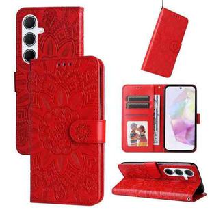 For Samsung Galaxy A56 5G Embossed Sunflower Leather Phone Case(Red)