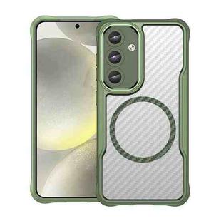 For Samsung Galaxy S25 5G Carbon Fiber Texture MagSafe Translucent Phone Case(Green)