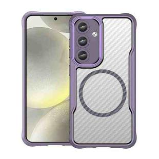 For Samsung Galaxy S25 5G Carbon Fiber Texture MagSafe Translucent Phone Case(Purple)